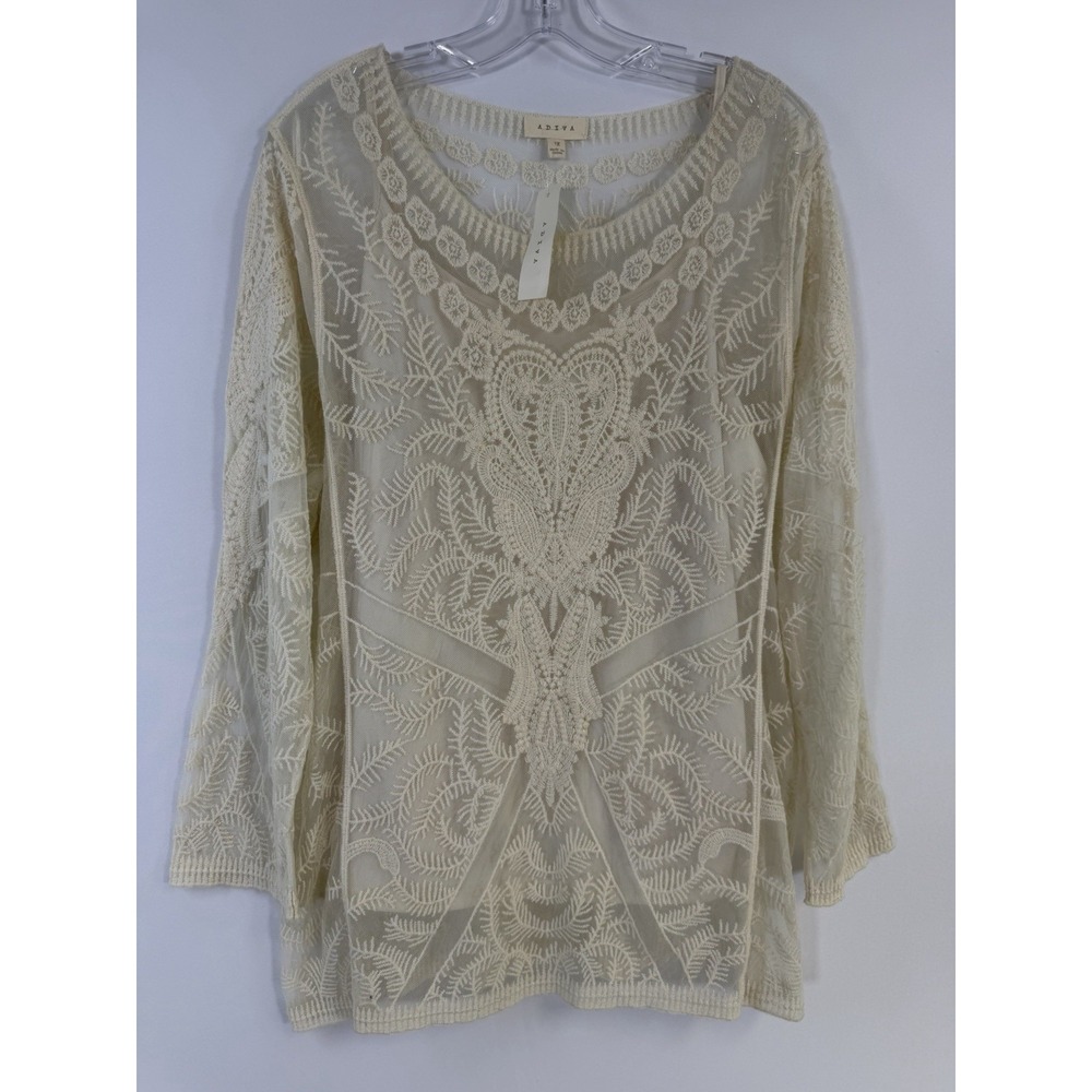 NWT ADIVA 2pc Blouse Cami Ivory Embroidered Sz 1X Boho Cottagecore